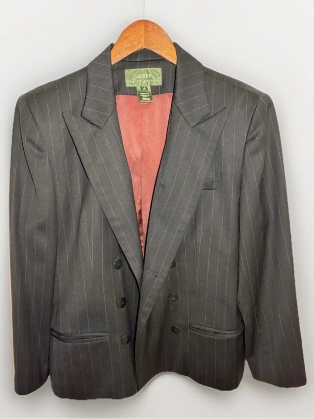 Lauren Ralph Lauren Double-Breasted Pin Wool Blazer Navy Blue Women’s Size 14